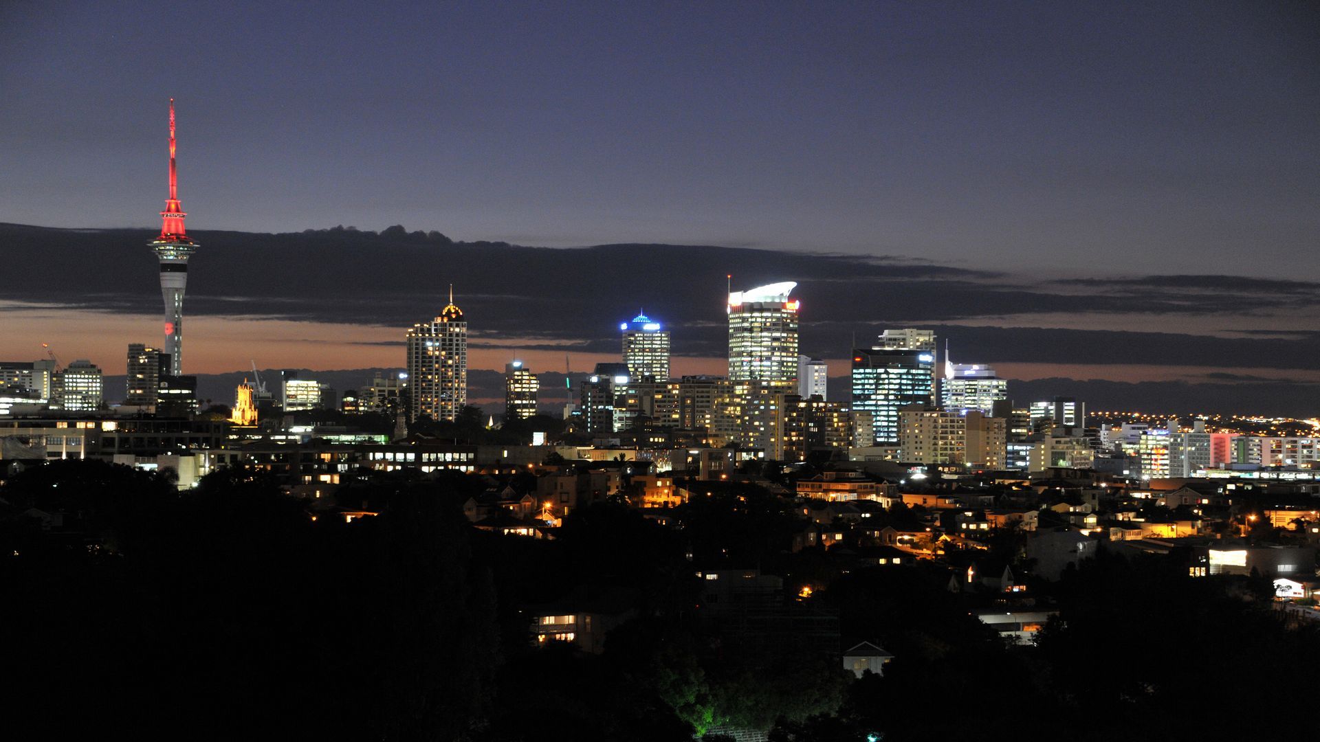 The Lights Of Auckland City At Night, As Seen From Parnell